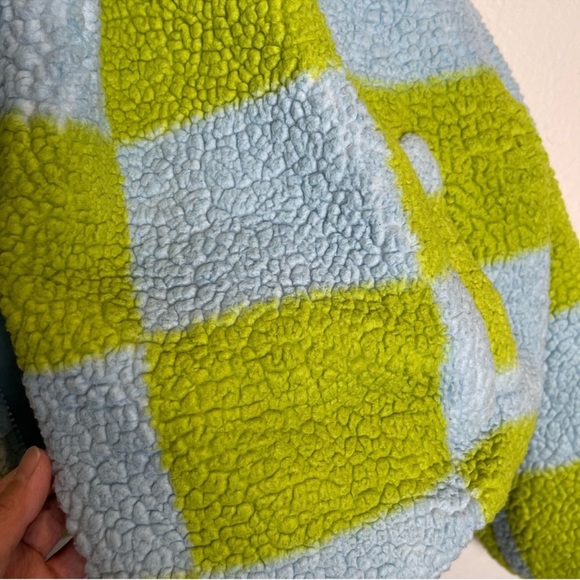 Urban Outfitters Checkered Jacket Size Small Turquoise and Green Colorful Funky - Picture 11 of 14